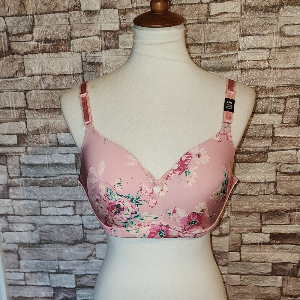 Torrid Wire Free Push Up Pink Floral T-Shirt Bra